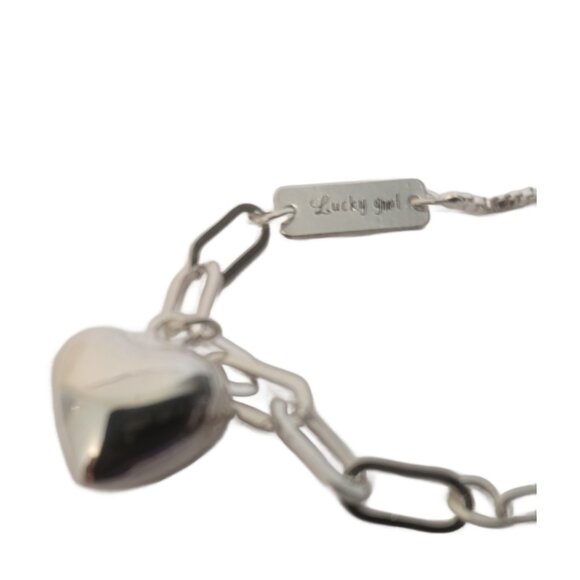 Silver S925 Link Chain Bracelet Womens 7 1/4 Lucky Girl Heart Charm Extender - Picture 3 of 6